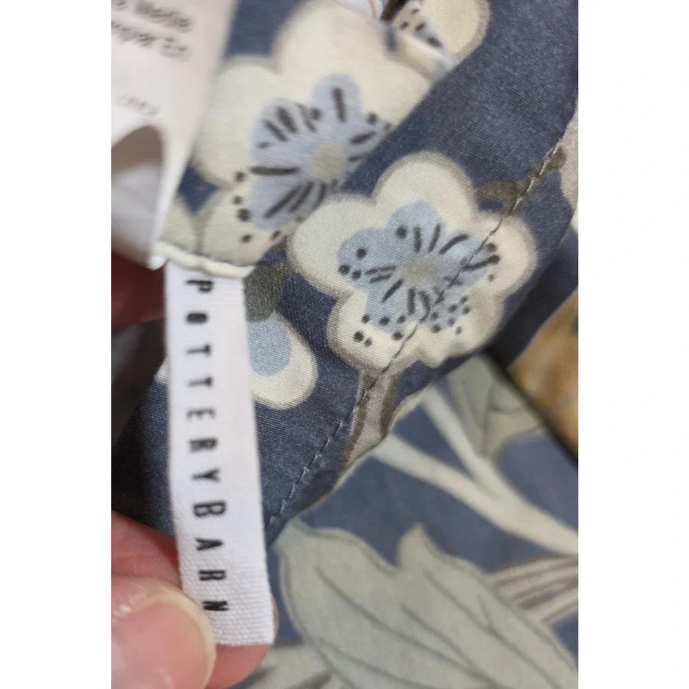 Pottery Barn Bloom Floral Sateen Standard Pillowcase Navy Botanical Cotton